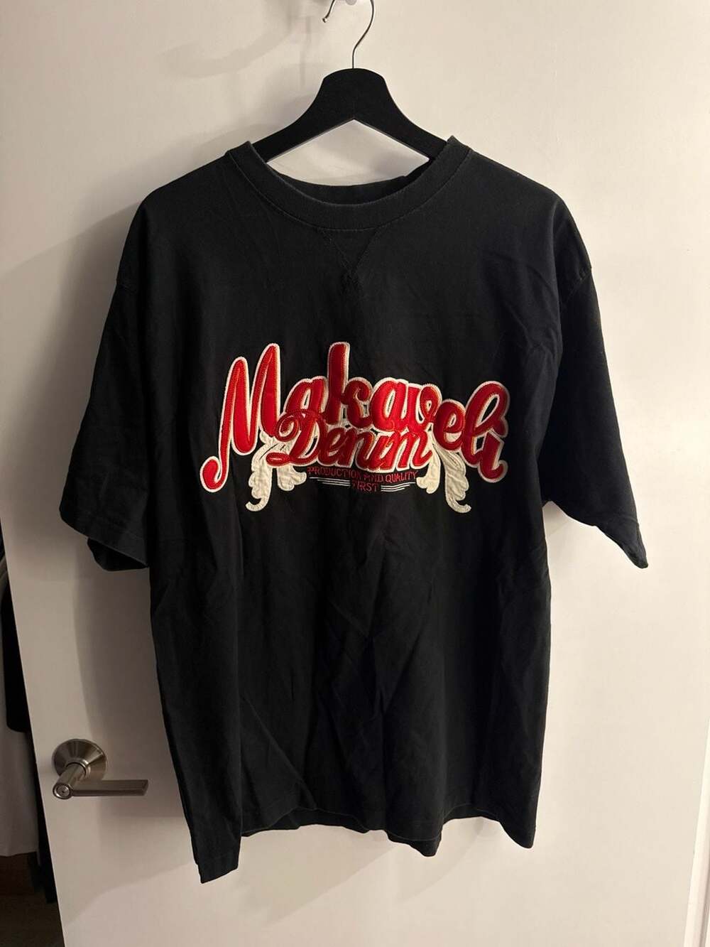 Makaveli Denim Embroidered Logo T-Shirt Black Size L
